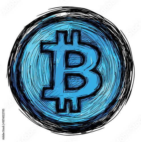 Hand drawn sketchy illustration of bitcoin symbol depicting digital currency and blockchain technology for financial technology and cryptocurrency trading