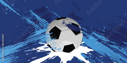 vector black grunge soccer ball on white and blue