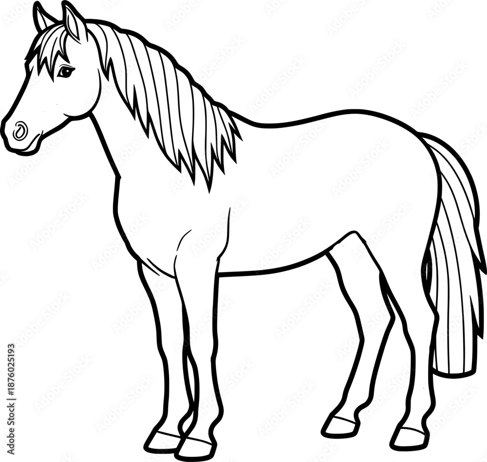 Obraz premium Outline vector drawing of a horse for coloring book with black line art