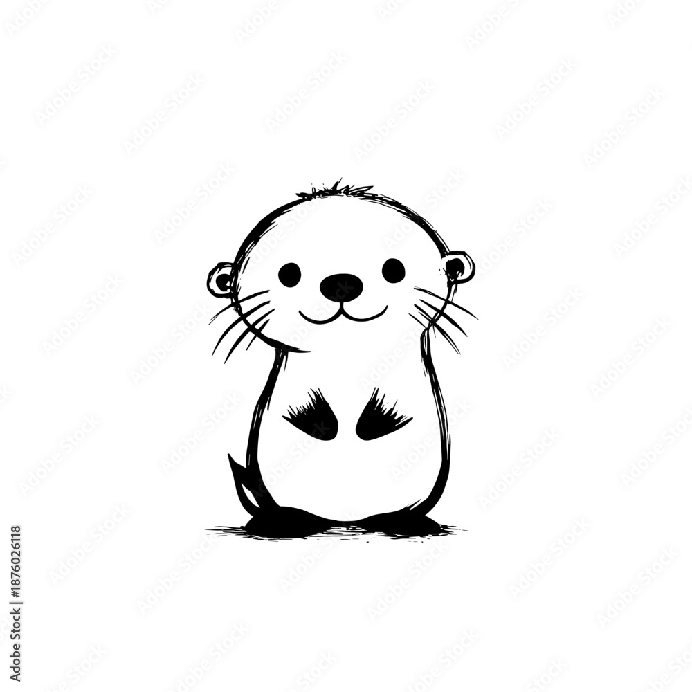 Obraz premium Otter. Otter simple black and white line art vector logo