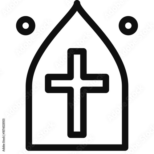Simple black church icon with cross symbol on white background