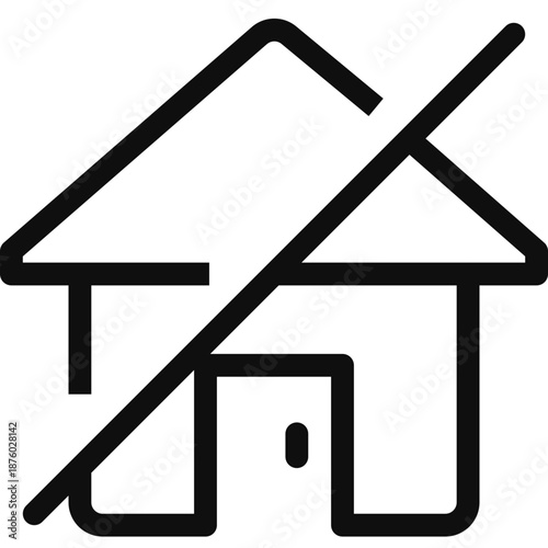 Simple black illustration of a house with a prohibition symbol overlaid on a white background