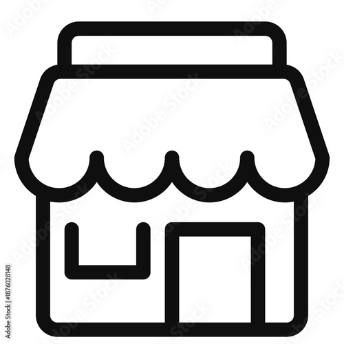 Simple line illustration of a storefront with awning and door