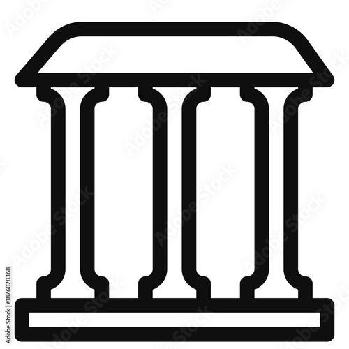 Simple black and white illustration of a classical temple facade with four columns and a triangular pediment