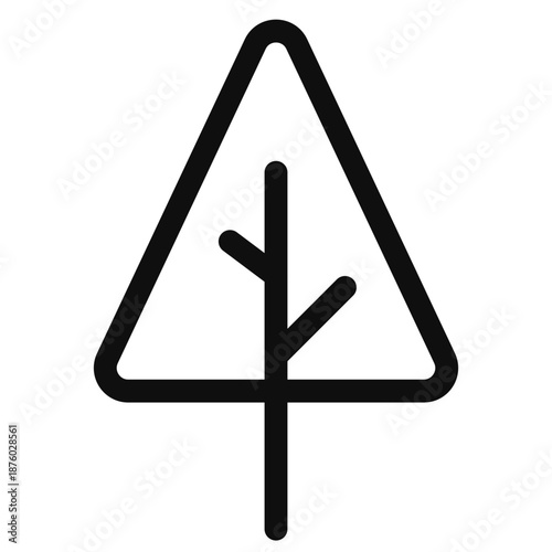 A minimalist triangular warning sign with a simple stick figure branching out inside