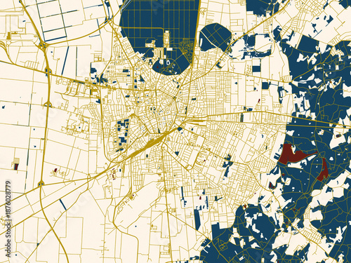 Принти на полотні Urban map of Debrecen, Hungary in a flat palette: cream-toned city field with go