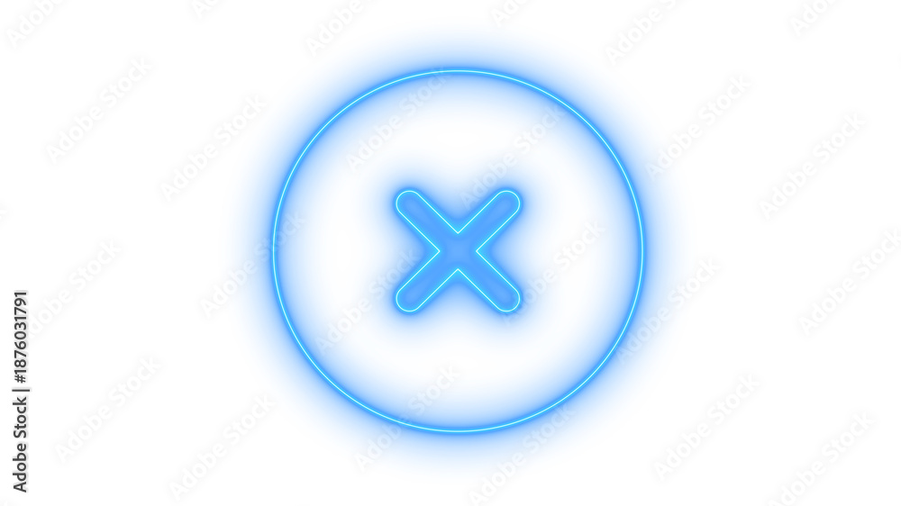 Obraz premium Glowing neon circular close button icon with X mark isolated on transparent background. Delete. Remove. Cancel. Exit symbol. Error sign. Wrong mark.
