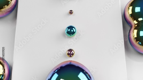 Abstract Iridescent Spheres Arranged on White Cubes, 3d Render