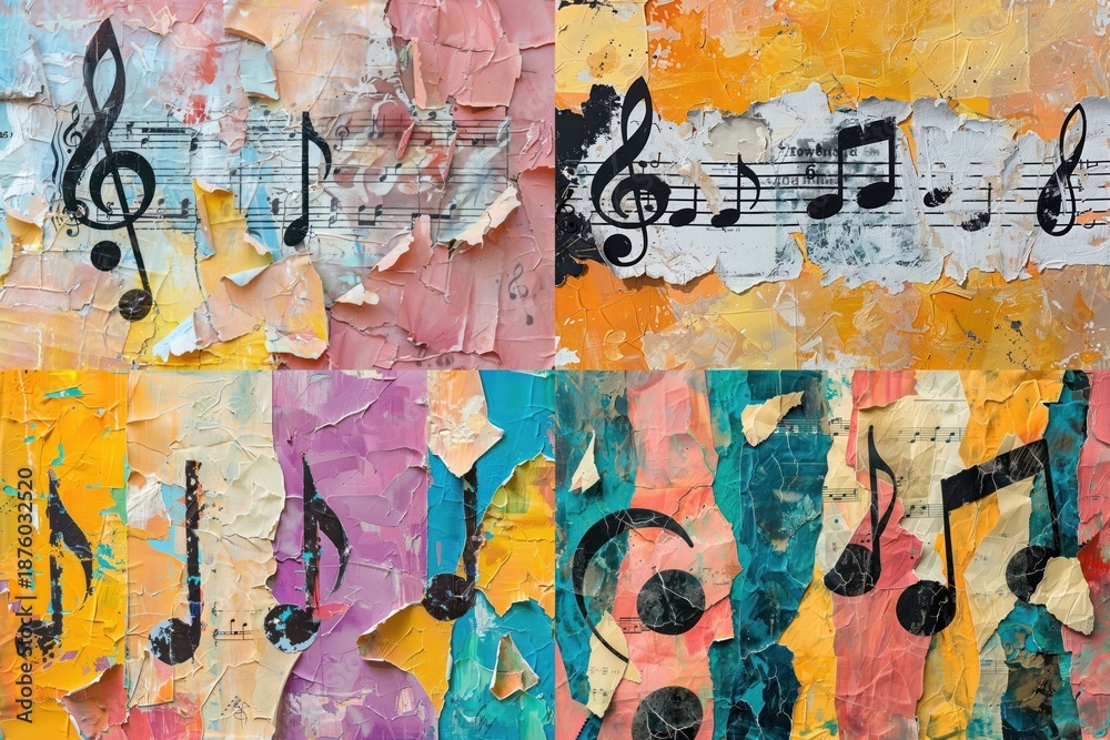 Obraz premium Music notes collage art abstract.