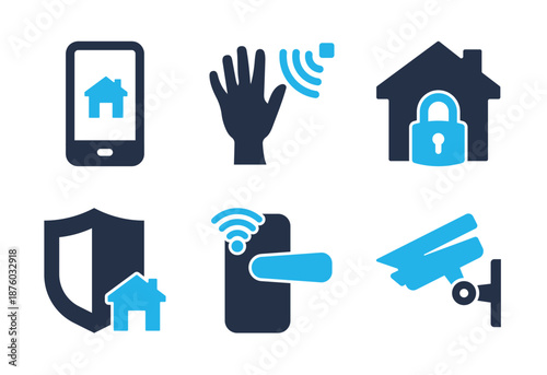 Smart Home Security icon set. Solid glyph series icons