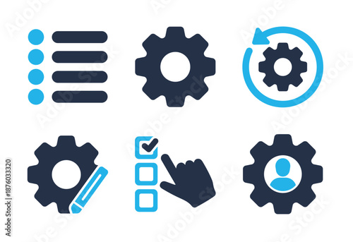 Settings and Task Management icon set. Solid glyph series icons