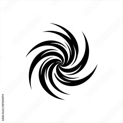 Black swirling spiral graphic design element.