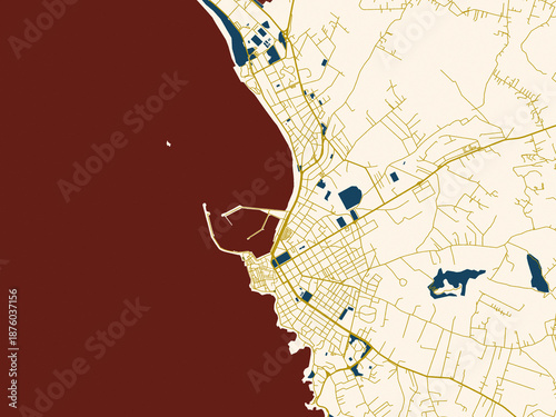 Obraz na plátne City map of Alghero, Italy – cream map with gold lines