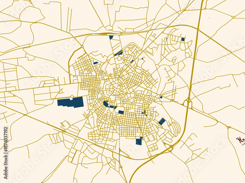Fotografie Poster-style map of Altamura, Italy using dark red water and warm gold roads