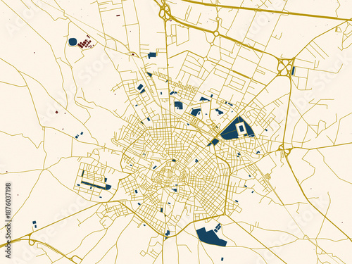 Tableau sur toile Flat city map of Andria, Italy in gold street network with deep red water