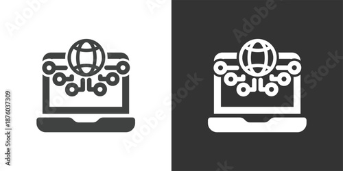 Global Laptop Data Access icon. Solid glyph series icon