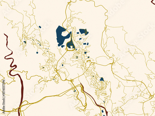 Tableau sur toile Urban map of Catanzaro, Italy in a flat palette: minimal ivory map base with gol
