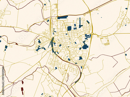 Photos Flat city map of Rovigo, Italy in cream map with gold lines