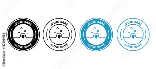 Professional Acne Care Logo Badge Set: Dermatological Skin Treatment Icons and Pore Cleansing Symbols