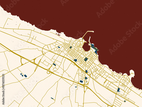 Photography City map of Trani, Italy – midnight red and gold palette