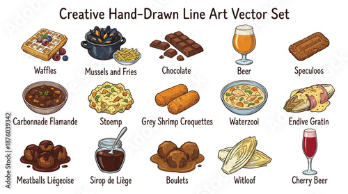 Hand-Drawn Illustrations of Various Food and Drink Items in a Creative Vector Set