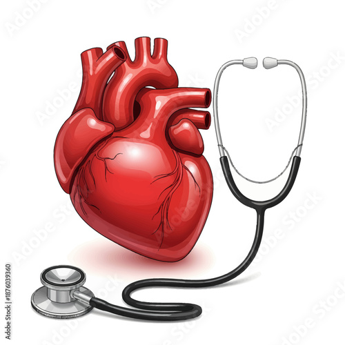 Human Heart and Stethoscope for Cardiovascular Health Checkup.