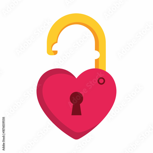 Open heart shaped padlock symbol unlocked and free.