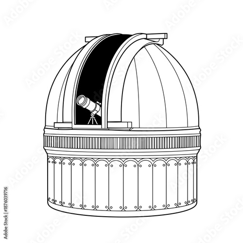 Outlined dome observatory shows a telescope ready to explore the universe from high above