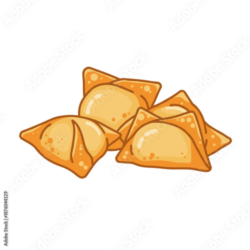 Crispy Fried Wontons Illustration. Hand-Drawn Cartoon Style Asian Food Snack Appetizer Isolated on White Background.