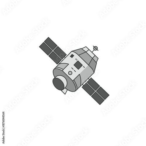 Space Satellite Icon Vector Illustration: Orbital Communication Spacecraft with Solar Panels for Science and Technology Concepts