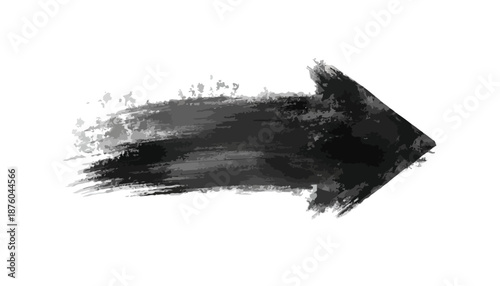 Schwarzer, transparenter Pfeil mit Pinselstrich-Textur, der nach rechts zeigt, isoliert auf weißem Hintergrund.