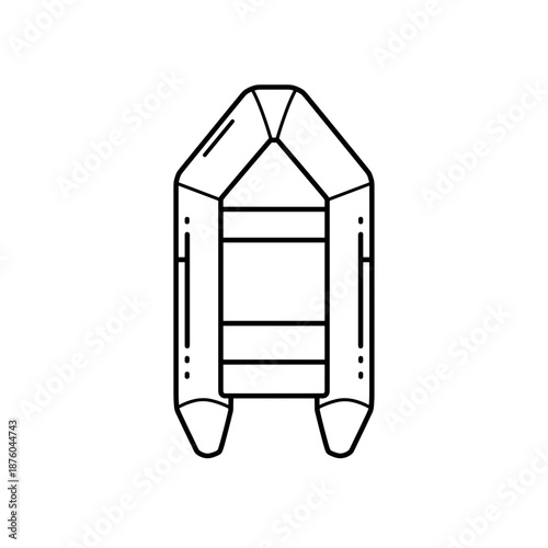 Rubber Dinghy or Inflatable Boat Vector Line Icon Representing Water Transport, Recreation, and Rescue Services