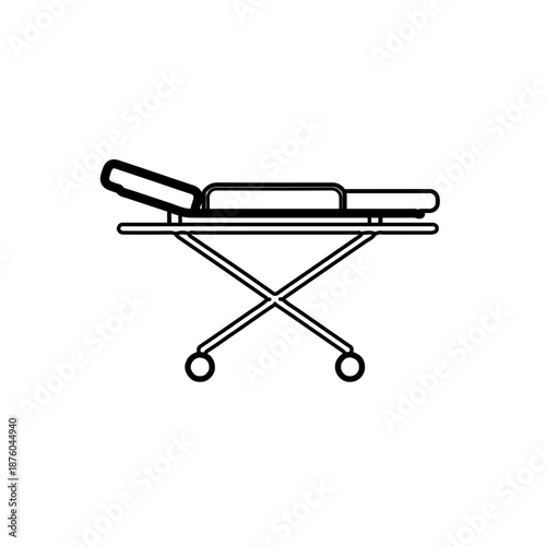 Medical Stretcher Outline Icon. Emergency Patient Gurney Line Drawing. Healthcare Equipment Vector Illustration.