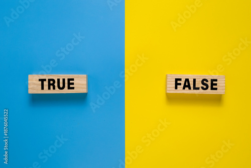 Foto true and false on wooden blocks