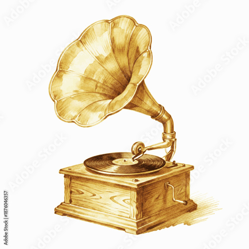 The Shiny Song Antique gold-colored record isolated watercolor vector illustration svg
