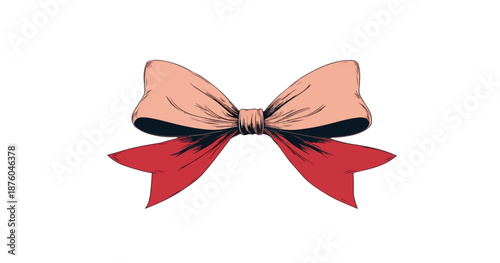 Lazo decorativo rosa y rojo con fondo transparente, ilustración vectorial de un accesorio de moda