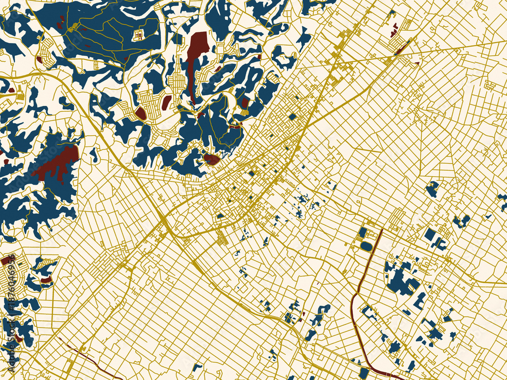 Obraz premium City map of Togane, Japan – dark red water and warm gold roads