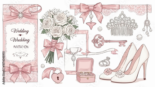 Wedding accessories and invitation illustration.