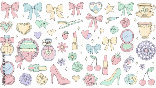 Collection of Cute Kawaii Style Icons and Elements.