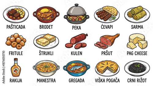 Assorted traditional dishes displayed on a clean white background