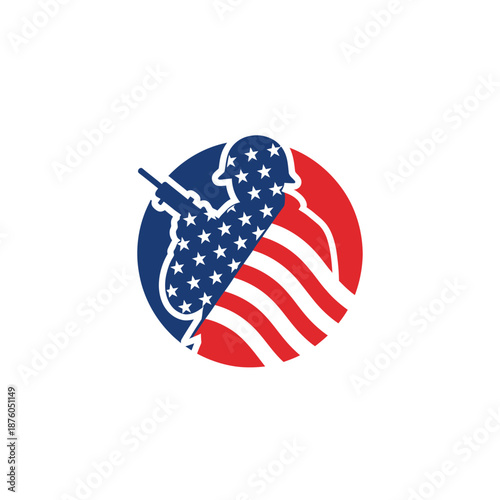 Abstract patriotic emblem combining American flag patterns with stars and