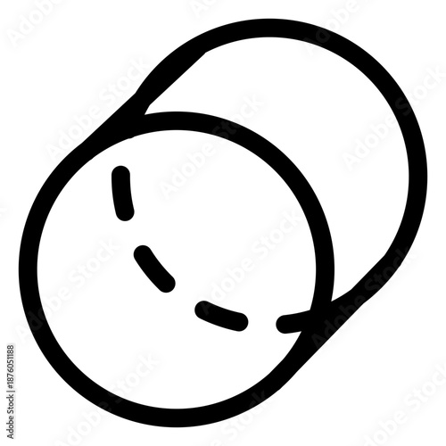 Simple black and white illustration of a smiling face on a circular object