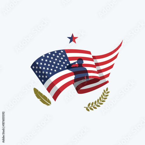 Patriotic emblem featuring a stylized American flag with a soldier silhouette