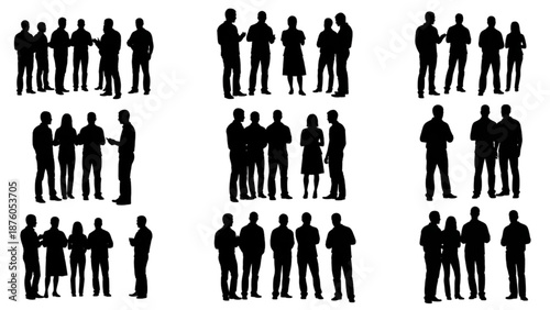 Diverse Silhouettes of Business Professionals and Social Groups Interacting in Various Formations