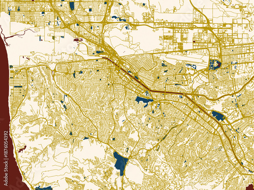 Bild auf Leinwand Decorative city map poster of Tijuana, Mexico