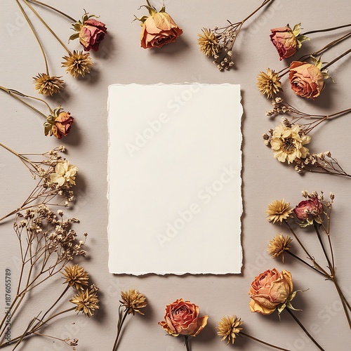 Dried Flowers & Blank Notecard: Autumnal Frame