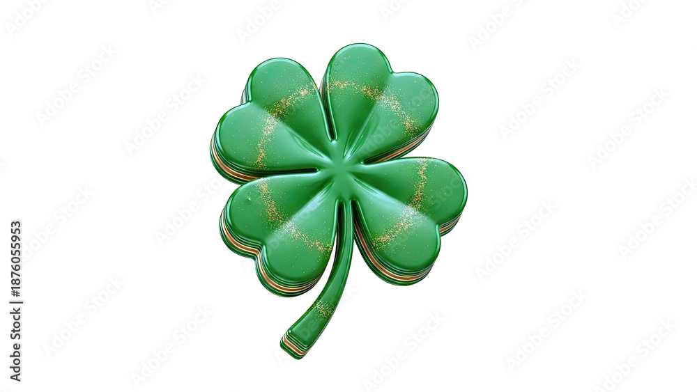 Fototapeta premium Green Four-Leaf Clover with Gold Glitter