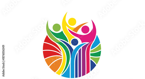 Colorful abstract illustration of diverse people celebrating unity and community.