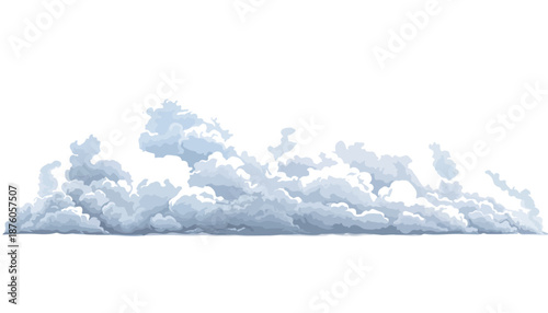 하늘에 떠 있는 투명하고 뭉게뭉게한 구름 층, 깨끗한 흰색 배경, 자연의 아름다움