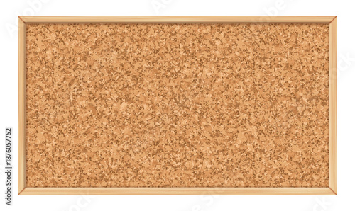 Realistic cork bulletin vector board with a wooden rectangular frame and speckled texture that mimics real cork pinboards. Office, classroom information announcement board, school noticeboard template